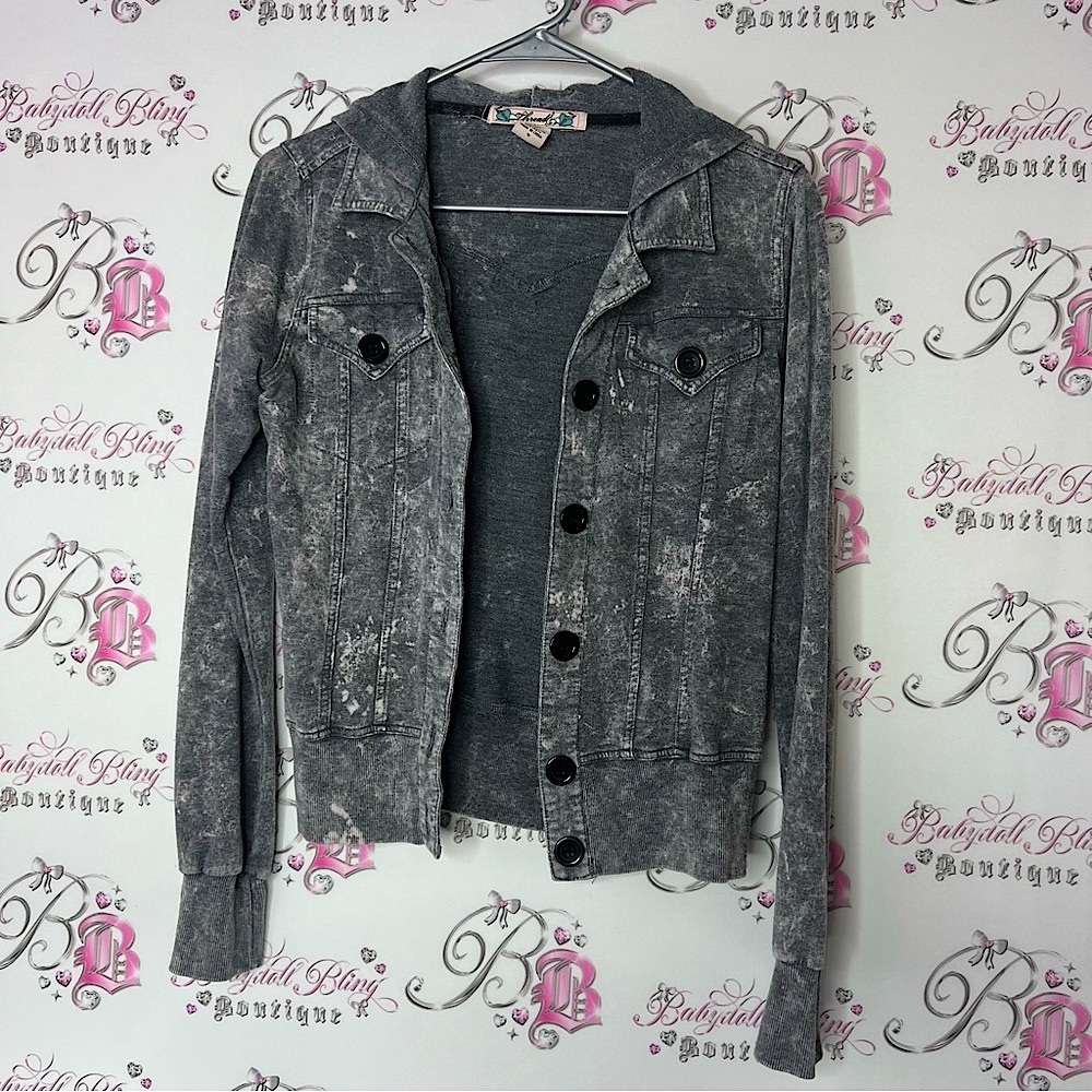 Threads cardigan coat button up Gray Denim look Jacket stretchy hoodie